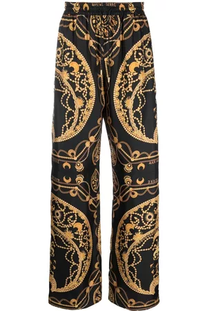 Marine Serre Wide Leg Pants - Ornament Jewellery-print silk trousers - Black