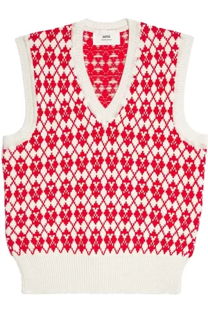 Ami Men Argyle Sweaters - Ami de Coeur argyle vest - Red