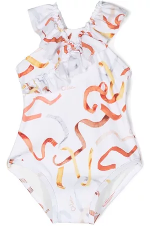 Chloé Swimsuits - Ribbon-print swimming costume - White
