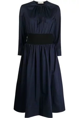 Tory Burch Women Knitted Dresses - Knit-waist poplin midi dress - Blue