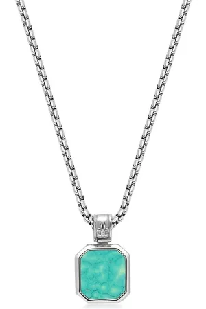Nialaya Square turquoise pendant chain necklace - Silver