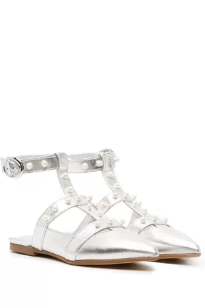 MONNALISA Sandals - Faux-pearl embellished pointed toe sandals - Silver