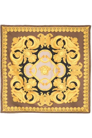 VERSACE Scarves - Baroque pattern-print silk scarf - Yellow