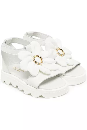 Babywalker Floral-appliqué leather sandals - White