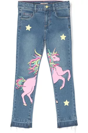 Billieblush Straight Jeans - Unicorn-print straight-leg jeans - Blue
