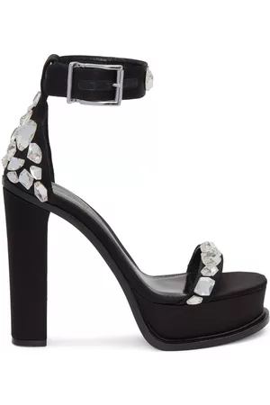Alexander McQueen Women Platform Sandals - 120mm crystal platform satin sandals - Black