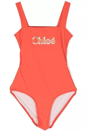Chloé Girls Swimsuits - Logo-print cut-out swimsuit - Red