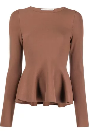 Stella McCartney Women Sweaters - Peplum-hem long-sleeved jumper - Brown