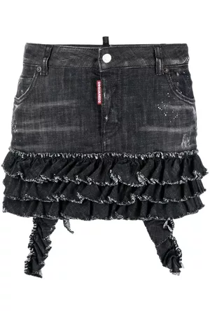 Dsquared2 Women Straight Jeans - Ruffled denim miniskirt - Black