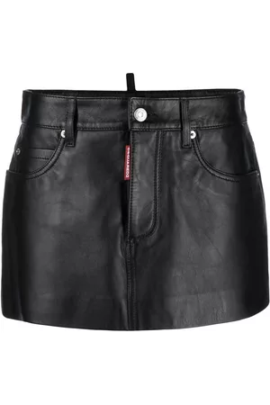 Dsquared2 Women Mini Skirts - Logo-tag leather miniskirt - Black