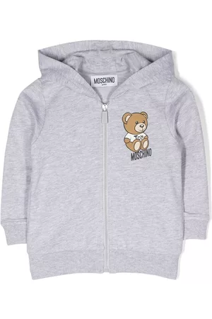 Moschino Fleece Jackets - Teddy Bear zip-up hooded jacket - Grey