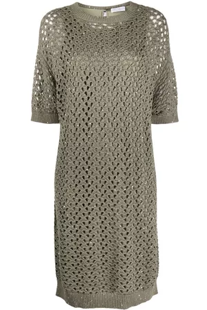 Brunello Cucinelli Open-knit short-sleeve dress - Green