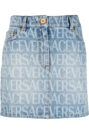 VERSACE Allover denim miniskirt