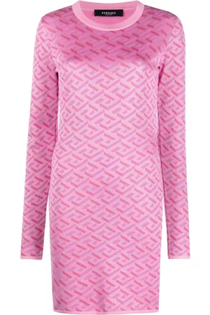 VERSACE All-over logo-print knit dress - Pink