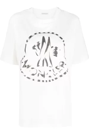 Moncler Women Short Sleeved T-Shirts - White Logo Print Short Sleeve T-shirt