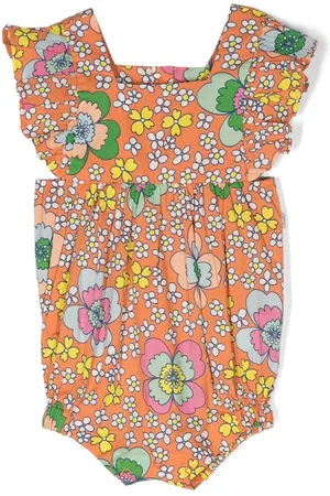 Stella McCartney Floral-print ruffled bodysuit - Orange