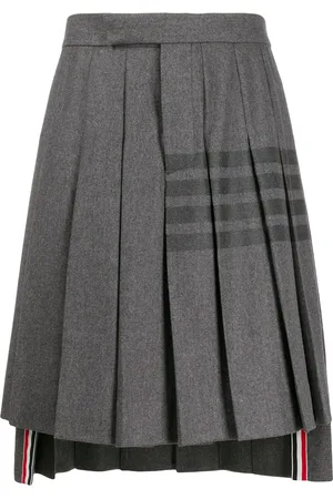 Thom Browne Knee-length pleated 4-Bar striped skirt