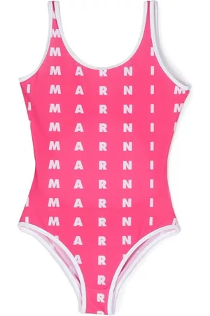 Marni Cut-out logo-print swimsuit - Pink