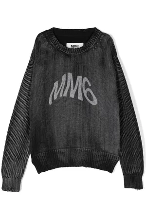 Maison Margiela Boys Sweaters - Logo-print faded-effect jumper - Black