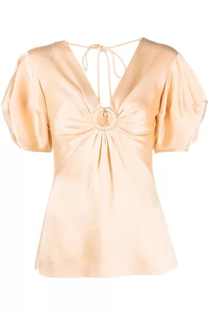 Stella McCartney Women Ruched Tops - Puff-sleeve ruched blouse - Neutrals