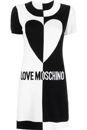 Love Moschino Heart-motif intarsia-knit logo dress - White