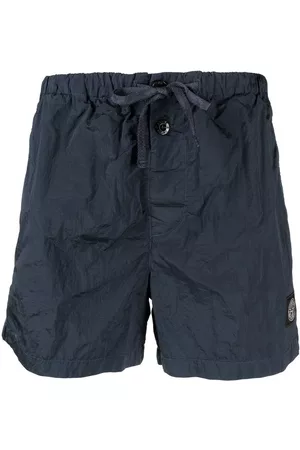Stone Island Men Sports Shorts - Logo-patch crinkled shorts - Blue