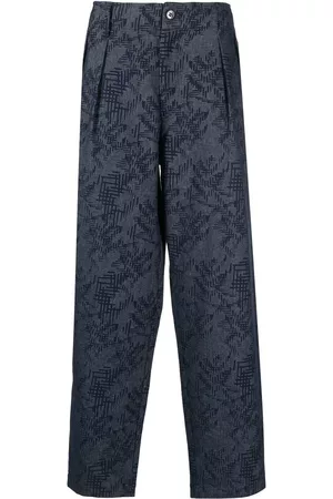 Emporio Armani Men Wide Leg Pants - Graphic-print wide-leg trousers - Blue