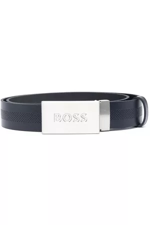 HUGO BOSS Logo-engraved leather belt - Blue