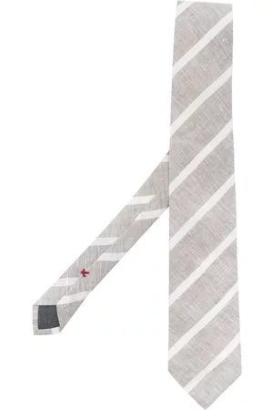 Brunello Cucinelli Men Bow Ties - Diagonal-stripe linen tie - Neutrals