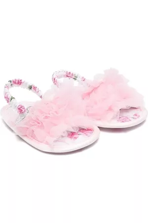 MONNALISA Sandals - Ruffle-detail floral sandals - Pink