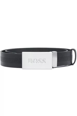 HUGO BOSS Logo-engraved flat-buckle belt - Black