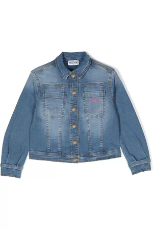 Moschino Girls Fleece Jackets - Embroidered-teddy denim jacket - Blue