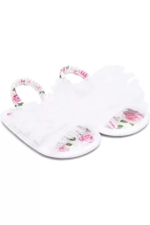 MONNALISA Sandals - Ruffle-detail floral sandals - White