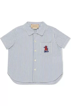 Gucci Shirts - Motif-embroidered stripe-print shirt - Blue