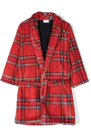 Story Loris Bathrobes - Plaid pattern hooded robe - Red