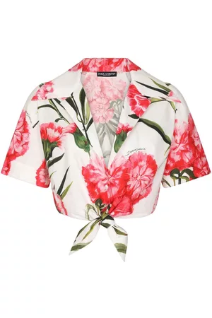 Dolce & Gabbana Women Shirts - Floral-print cropped shirt - White