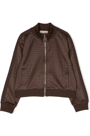 Michael Kors Girls Bomber Jackets - Monogram-pattern bomber jacket - Brown