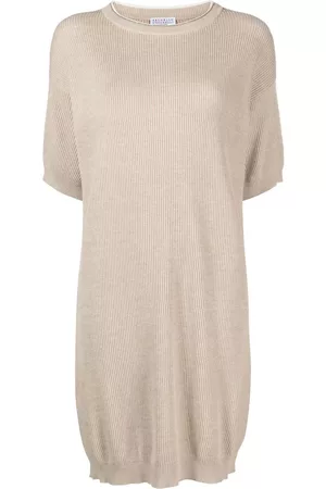 Brunello Cucinelli Short-sleeve knitted dress - Neutrals