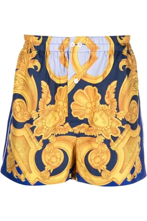 VERSACE Silk Baroque-print shorts - Blue
