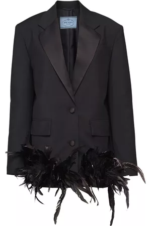 Prada Women Blazers - Feather-trim kid mohair blazer - Black