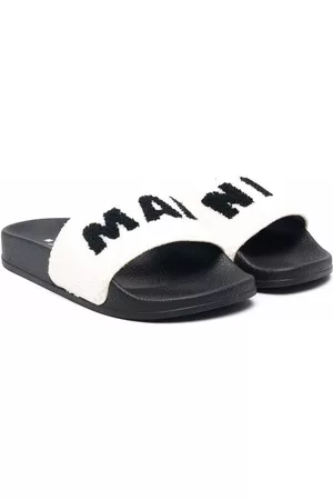 Marni Flat Shoes - TEEN logo-print flat slides - Neutrals