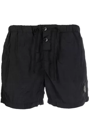 Stone Island Logo-patch crinkled shorts - Black