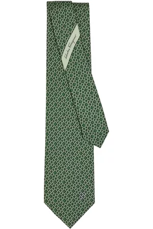 Salvatore Ferragamo Men Bow Ties - Rebus silk geometric-pattern tie - Green