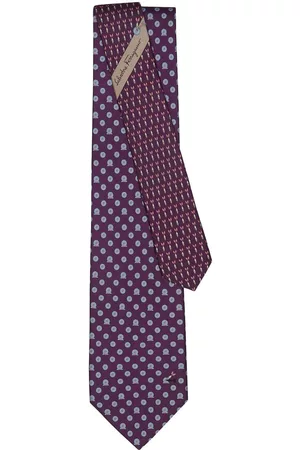 Salvatore Ferragamo Men Bow Ties - Dart print silk tie - Purple