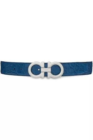 Salvatore Ferragamo Men Belts - Gancini textured leather belt - Blue