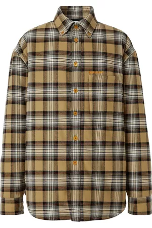 Burberry Men Shirts - Embroidered checked button-down shirt - Neutrals