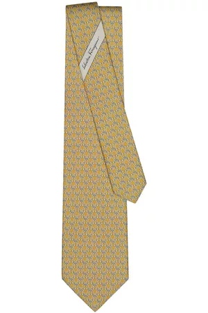Salvatore Ferragamo Men Bow Ties - Gancini print silk tie - Yellow