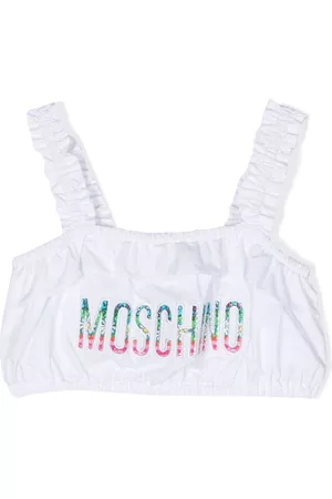 Moschino Girls Bikini Tops - Embroidered-logo bikini top - White
