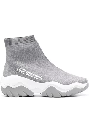 Love Moschino Women Sock Sneakers - Logo-print sock sneakers - Grey