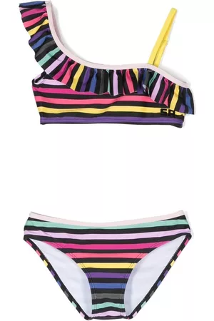 Sonia Rykiel Enfant Girls Bikini Sets - Ruffled-detail colour-block bikini set - Black